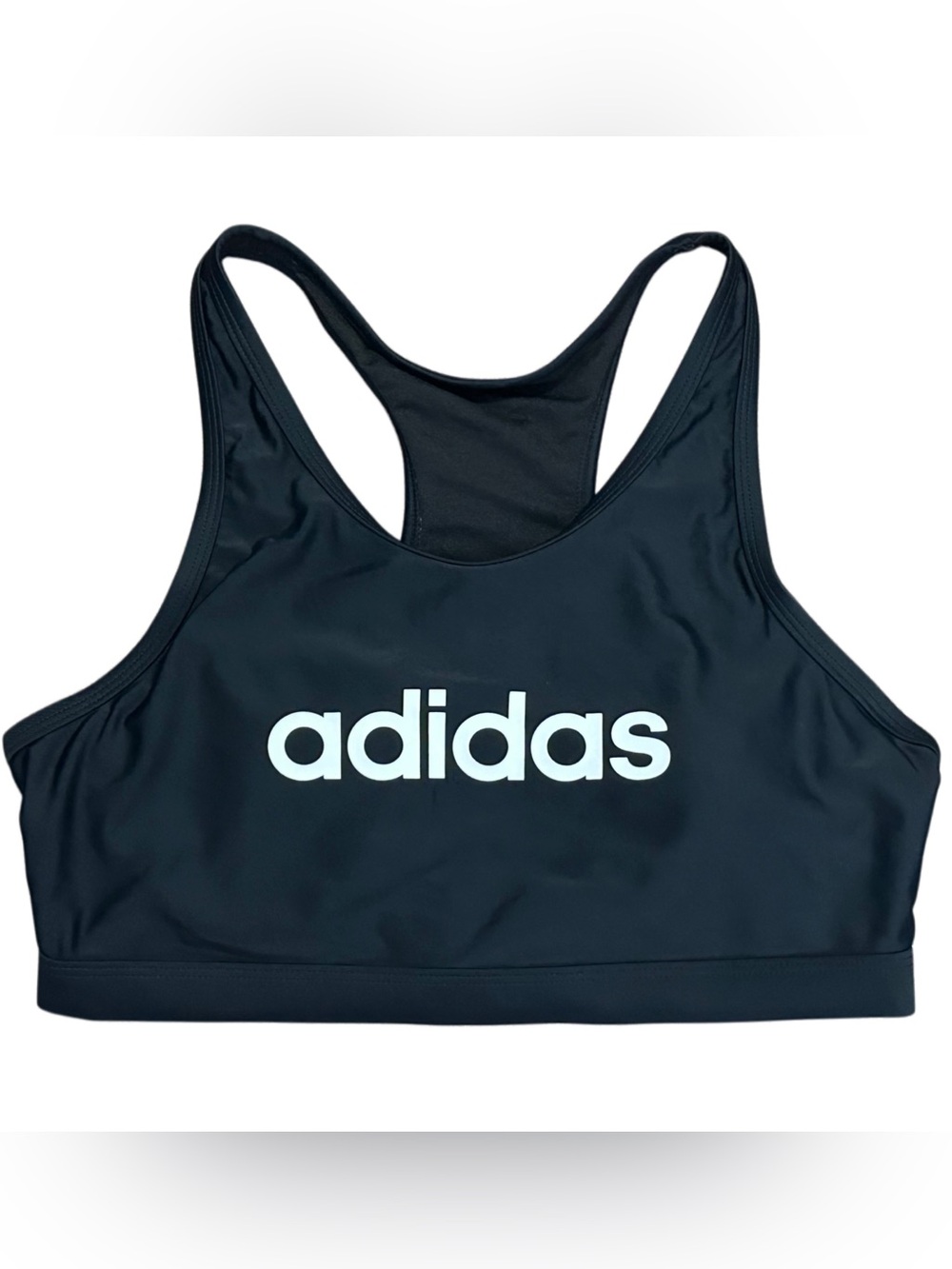 Adidas Black Racerback Sports Bra Medium Hook Back Removable Pads.